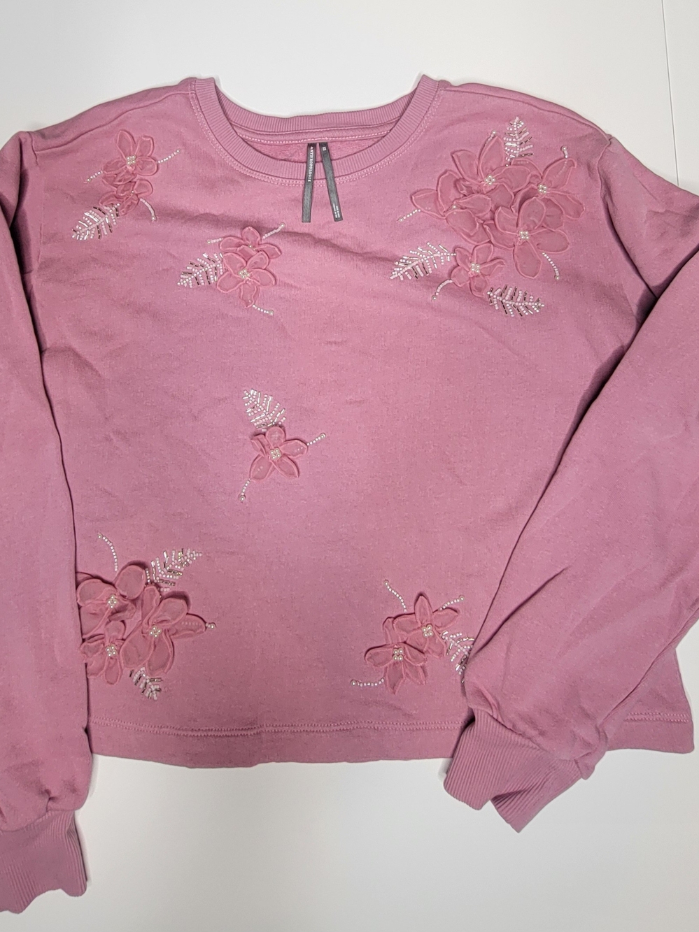 Anthropologie Size XS Cottagecore Women’s Pink Floral Embellished Sweater